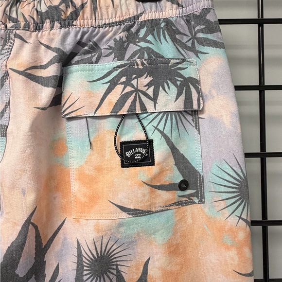 Billabong Men's Pastel Palm Swim Shorts - Peach and Aqua - Picture 3 of 6